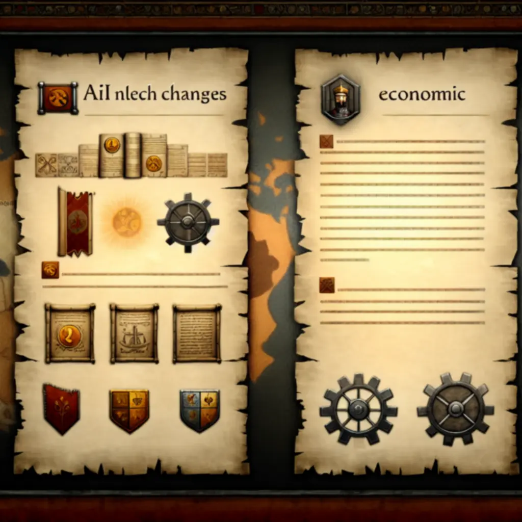 Ekran zmian patcha z wyróżnionymi punktami AI i ekonomii