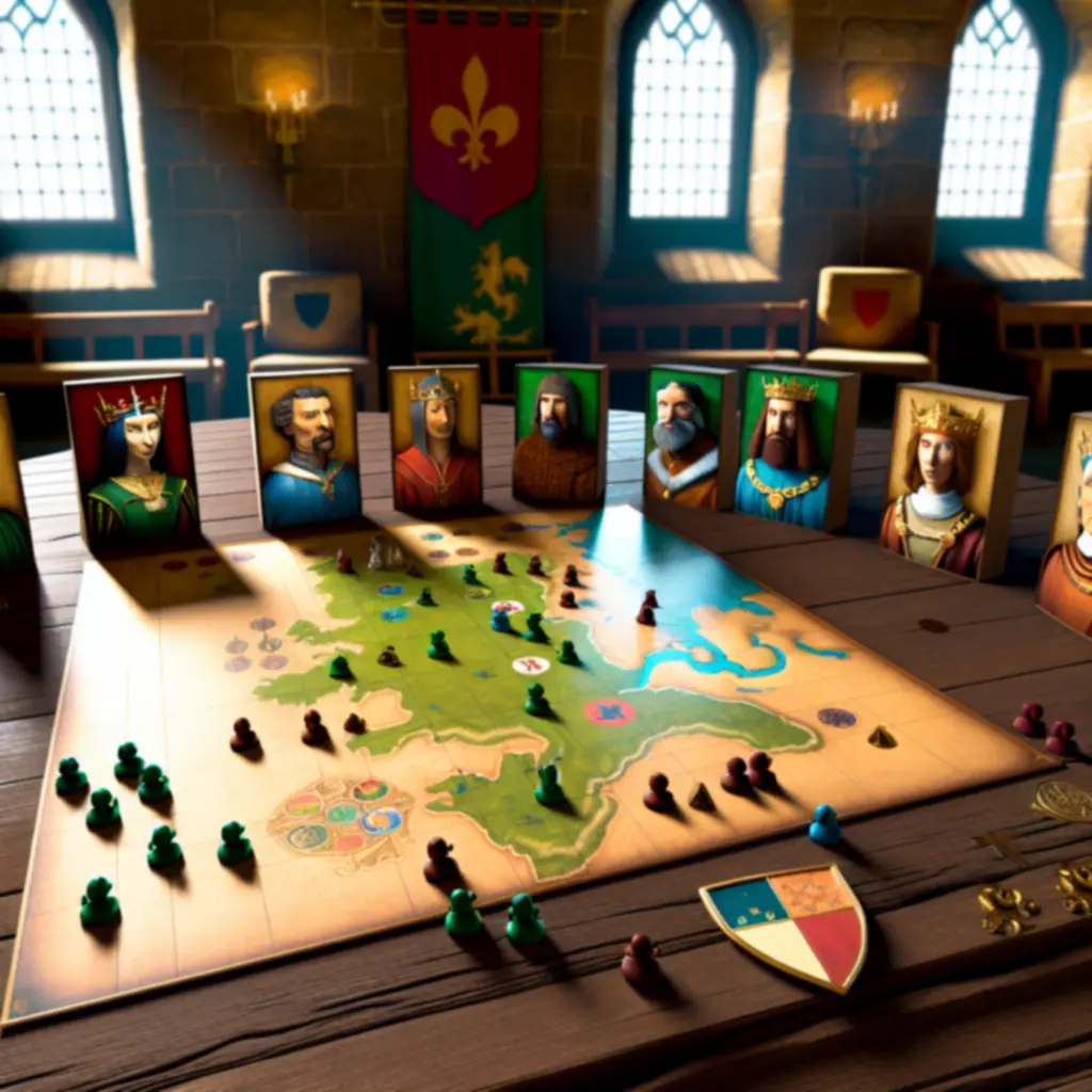 Kolaz przedstawiający mapę i postacie z serii Crusader Kings