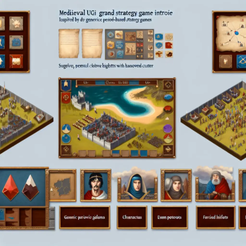 Przegląd interfejsu Crusader Kings z mapą, portretami postaci i zdarzeniami