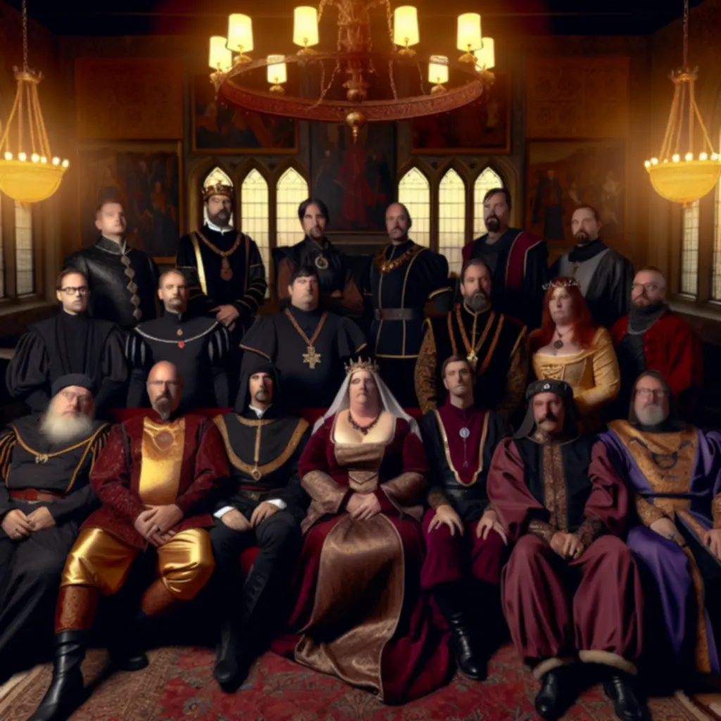 Portrety kilku władców i doradców w stylu Crusader Kings